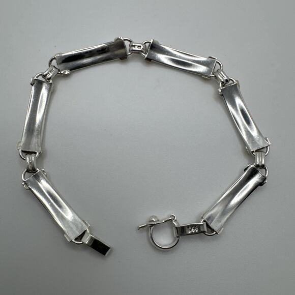 Designer Peruvian Sterling Silver 950 and 18K Gold Inlay Bracelet - 7.5” - Picture 4 of 6